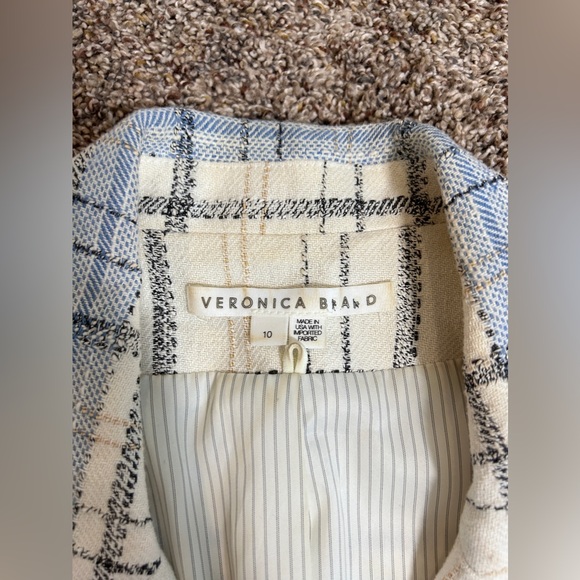 VERONICA BEARD Beacon PLAID Dickey Jacket White Blue Womens Blazer - Picture 6 of 9